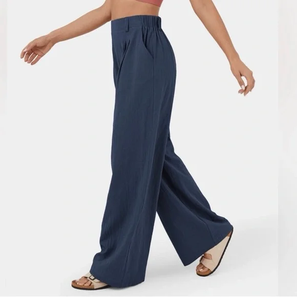 Halara High Waisted Plicated Side Pocket Wide Leg Flowy Palazzo Cotton Pants - Picture 2 of 8